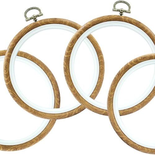 4 Pieces 5.3 Inch Embroidery Hoops, Imitated Wood Cross Stitch Hoop Ring Round Embroidery Hoop Frame for Ornaments Art Craft Sewing