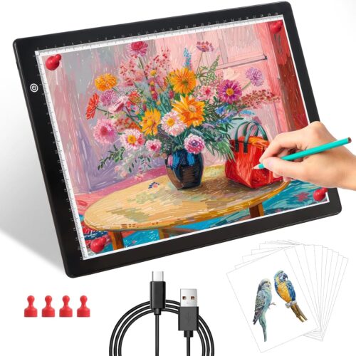 A4 Light Box for Tracing Light pad for Drawing Magnetic Light Board with 4 Magnets, USB Powered Portable Light Table for Weeding Vinyl Tattoo Drawing X-ray Viewing Diamond Painting Animation