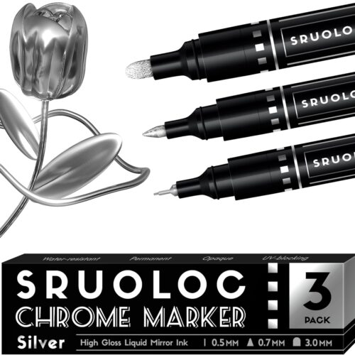 3Pcs Liquid Chrome Paint Markers, Oil-based Permanent Chrome Maker, Gloss Mirror Marker Repairing, Reflective Metallic Pen Markers for Touch Up Model Painting DIY Art Projects, Silver