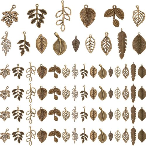 150pcs 15 Styles Tree Leaf Charms Pendants, Tibetan Branch Leaves Charms Metal Alloy Leaf Beads Antique Bronze Dangle Charm for Spring Earring Bracelet Necklace Kaychain Jewelry Making