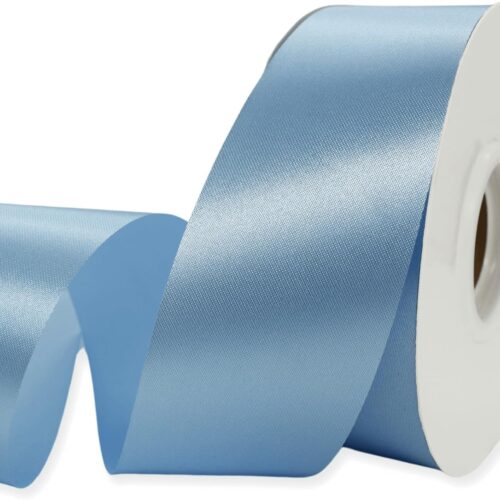 Light Blue Ribbon 1-1/2 Inch x 50 Yards Satin Ribbon Single Face Ribbon for Crafts, Gift Wrapping, Floral Bouquet, Weddings, and Decorations, with Spool