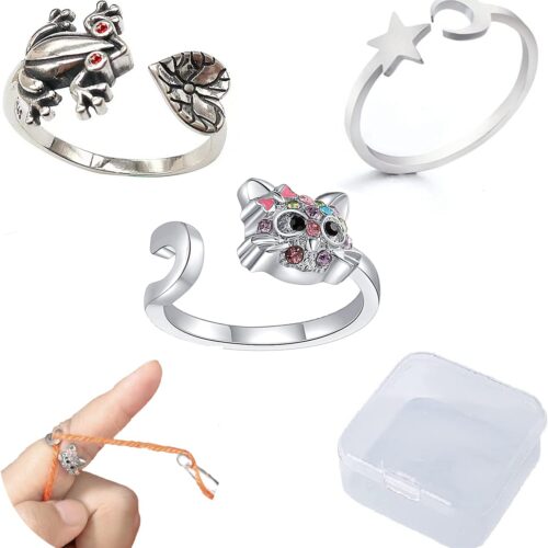 Adjustable Knitting Loop Ring Yarn Tensioners - Open Finger Braided Ring for Faster Knitting & Crocheting