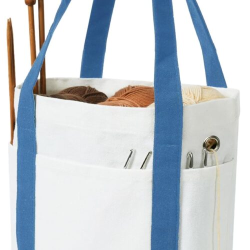 Canvas Crochet Tote, Yarn Storage Organizer Holder for Crocheting and Knitting Accessories, Portable Project Bag