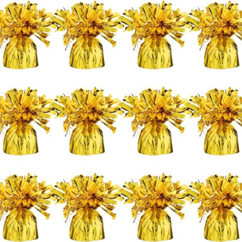 Gold Balloon Weights, Heavy Balloon Weight Pack of 12 Metallic Foil Weights for Balloons, Birthday Party & Wedding Table Centerpiece Ballon Weight, 4.8’’ DIY Ballon Weights for Helium Balloons