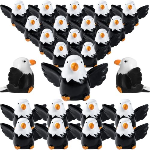 24 Pcs Mini Resin Bald Eagle,Patriotic Bald Eagle Bird Figurines,Wildlife American Bald Eagle Toy Figure,Ornaments for Independence Day Party Outdoor Lawn Garden