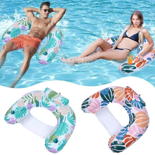 2 Pack Pool Float Adults, Inflatable Pool Float Chair with Cup Holder Lounge Hammock Pool Toys for Swimming Pool Beach Ocean River Outdoor Party Floaties