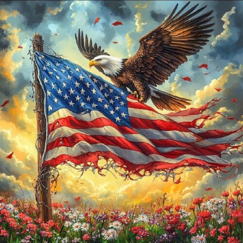 American Flag Diamond Art Kits for Adults- 4 of July 5D Diamond Painting, Independence Day Gem Painting for Gift Home Wall Decor 14x14 Inch