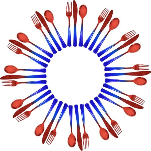 144 Count Bulk Fourth of July Red and Blue Plastic Cutlery Silverware 48 Spoons 48 Forks 48 Knives Patriotic Rainbow Utensils Party Supplies Disposable Heavyweight Flatware & Picnic Dinnerware