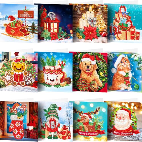 Diamond Painting Christmas Cards 12 Pack Greeting Cards Blank Inside Christmas Card with Envelopes