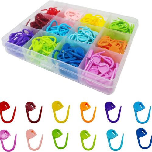 180PCS Stitch Markers, Knitting Crochet Locking Stitch Markers, Stitch Needle Clip Counter for Knitting Sewing Stitching, 12 Colors with Storage Case