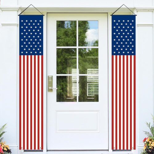 Memorial Day 4th of July Decorations, Large Hanging American Flag Door Banner, July Fourth Front Porch Decor for Home School Office Yard Patio Garage Outside, Patriotic Decor Outdoor Indoor