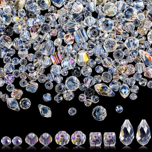 1280 Pcs Glass Beads Bulk Assorted Crystal Beads for Jewelry Making Faceted Teardrop Rondelle Briolette for DIY Crafts Necklace