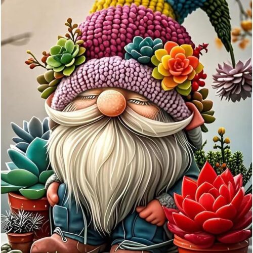 Gnome Succulent Stamped Cross Stitch Kits for Adults - Embroidery Kits for Beginners Adults,11 CT Patterns Dimensions Counted Cross Stitch Kits for Arts Craft Kits 12X 16 inch