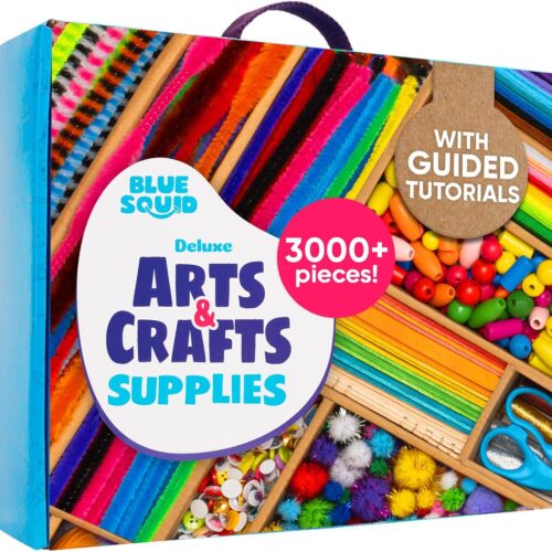 Arts & Crafts Chest - 3000+ pcs Deluxe Craft Supplies Box, 2 Drawers, 18 Compartments, Sturdy Handle - Art Crafting Kit Birthday Gifts for Kids, School Supply for Ages 4 5 6 7 8 9 10 11 12