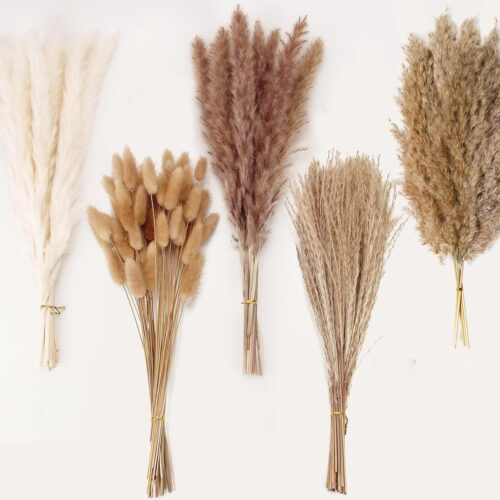 Natural Dried Pampas Grass Decor, 110 PCS Pampas Grass Contains White Bunny Tails Dried Flowers, Artificial Flowers for Bathroom Decor, Bathroom Wall Decor, Office Decor and Baby Shower Decorations