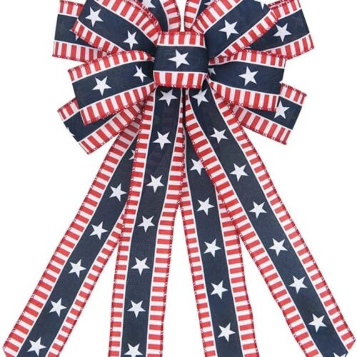 Large Patriotic Bows for Wreath, 4th of July Red Blue White Stars Wreaths Bow for Front Door Patriotic Decoration Labor Day Stripes Wreath Bows for Indoor Outdoor Tree Bow Party Wall Decor
