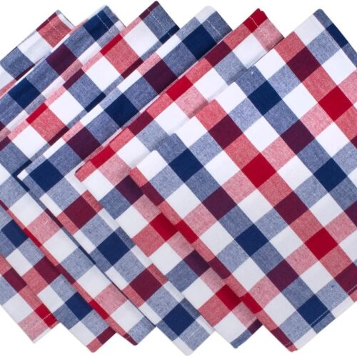 4th of July Tabletop Collection, Napkin Set, Red, White & Blue Check, 6 Piece