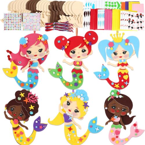 412pcs Mermaids Foam Crafts Kit for Kids 24 Sets Mermaid Foam Sticker Arts Christmas Gift with Magnet Summer Craft Project for Toddler Preschool for Under The Sea Birthday Party Favor Supplies