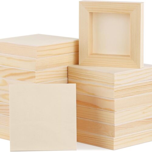 16 Pack Wood Panels 4 x 4 Inch Wooden Panels Canvas Unfinished Craft Wood Boards Panels for Art Crafts Acrylic and Oil Painting Pouring DIY Projects