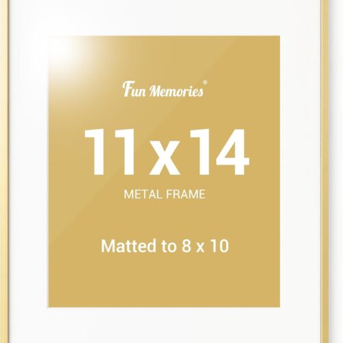 11x14 Picture Frame Gold, Aluminum 11 x 14 Poster Frames with 8x10 Removable Mat, Vertical and Horizontal Display, Wall Hook Hanging, High-Definition Plexiglass, Set of 1