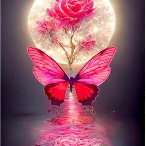 Moon Diamond Art Kits for Adults, Rose Butterfly 5D Diamond Painting Kits for Adults,Diamond Painting Diamond Art with Full Drill Diamond Dots DIY Gem Crafts Kits for Home Decor Gift-12x16in