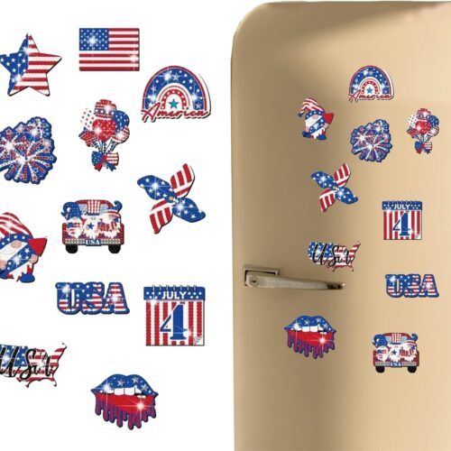 12 Pcs American Flag Diamond Painting Magnets, DIY Magnetic Fridge Décor, Strong Magnetic Diamond Art Stickers for Adults and Home Decoration
