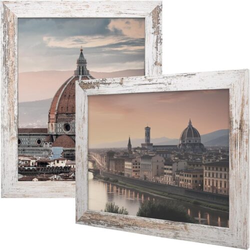 11x14 Picture Frame - Country Wood Grain Style - Wide Molding, Back Hangers for Wall Display - Great for Photos, Gift, Pictures, Wedding, Portraits (2 Pack, White)