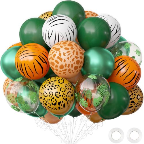 Jungle Party Decorations, Jungle Safari Balloons, 68 Pack Animal Balloon Set for Boys Girls Tropical Safari Baby Shower Decor, Tropical Wild One Birthday Party Supplies, 12 Inch