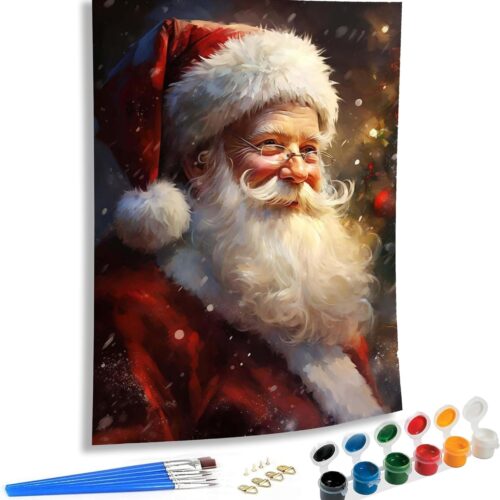 Christmas Paint by Numbers Kit for Adults, Acrylic Oil Painting by Numbers Kits Santa Claus for Beginner with Paintbrushes Brushes Paintwork Art Crafts Canvas for Home Decor 16x20 inch