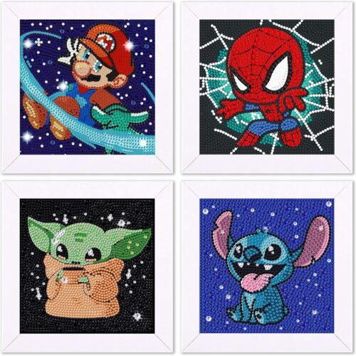 4 Pack Diamond Art Kits for Kids,Diamond Art Painting Kids Ages 4-8-12, Gem Art Kits for Boys and Girls (Without Frame,6x6 inch)