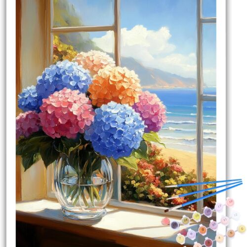 Flowers Paint by Numbers Kit for Adults, Hydrangea Paint by Number Adult, Painting by Numbers for Gifts and Home Interior Decor 16x20 Inch