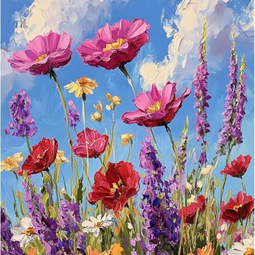 Flower Diamond Painting Kits for Adults, 5D Full Drill Round Grass Painting Gems with Cloud Diamond Art, Flower Diamond Dots Perfect for Home Wall Decor 12x16inch