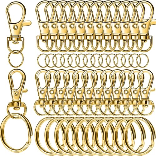 60 PCS Swivel Snap Hooks and Key Rings, Keychain Clips and Key Chain Rings, Lobster Claw Clasps for Key Chains, Jewelry, Crafts, Gold
