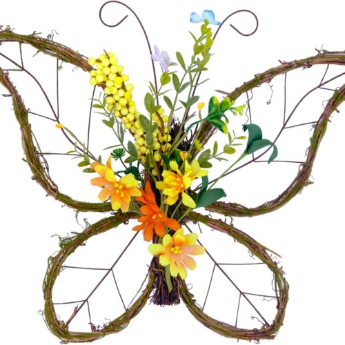 Butterfly Shaped Wreath with Pastel Berries and Floral Spring Artificial Wreaths for Front Door Decor