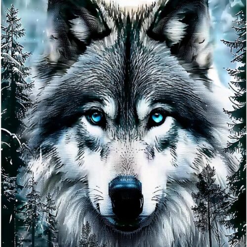 5D Wolf Diamond Painting Kits for Adults, Forest Diamond Art Kit,Full Round Paint by Diamonds Animal Beads Dot Painting, Nature Landscape Gem Art Painting for Wall Decor 12x16 Inches