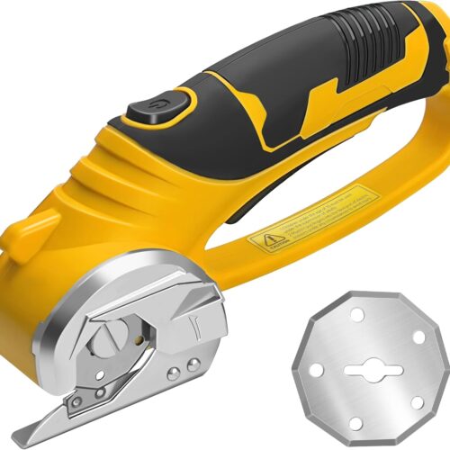 Cordless Electric Scissors，Automatic Scissors for Fabric Cutting，Cardboard Cutter Electric with 2 x Stainless Steel Rotary Blade，Power Rotary Cutter for Leather Carpet Plastic Cutting,Sewing