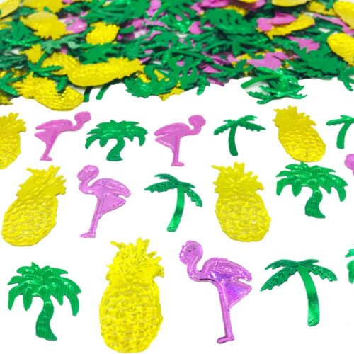 Summer Confetti Palm Tree Coconut Tree Flamingo Pineapple fruit Sequins Party Table decoration for Tropical Luau Hawaiian Jungle Beach Wedding Theme Island Party(1.5Ounce,1100Pieces)