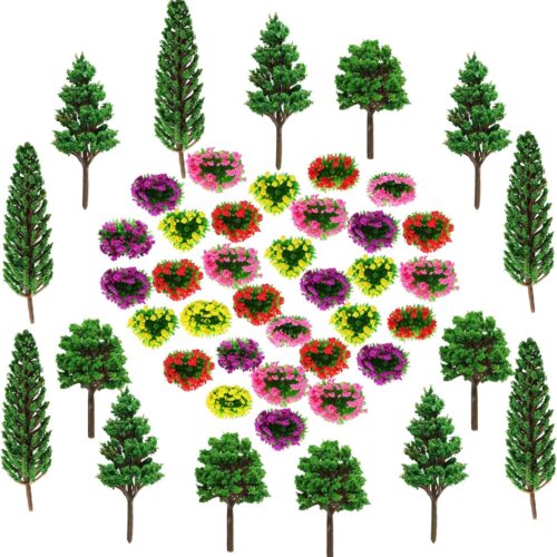 47pcs Mixed Model Trees 1.37-5.1 inch(3.5-13.5 cm) Fake Architecture Trees Scale Bushes Diorama Tree for DIY Train Railroad Scenery Natural Greenen Landscape