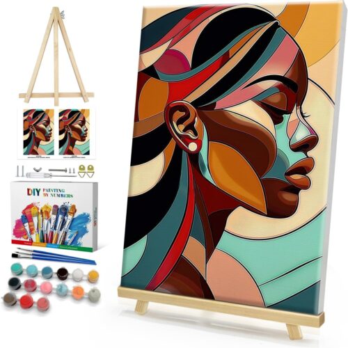 Framed Paint by Numbers Kit for Adults, Black Woman Paint by Numbers Kit for Adults with Easel, DIY Acrylic Paint by Number with Frame, Adult Paint by Number Kits Framed Canvas 8x12 Inch