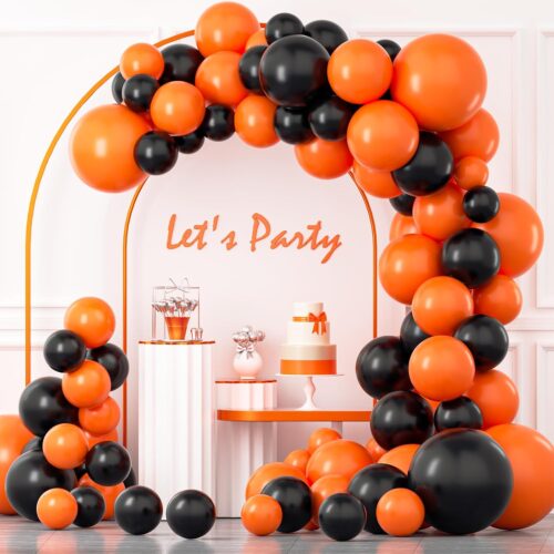 Black Orange Balloon Garland Arch kit,115Pcs 18 12 10 5 Inch Matte Black Orange Latex Balloons for Halloween Celebration Trick or Treat Party Spooky Ghost Party Bar Anniversary Decoration