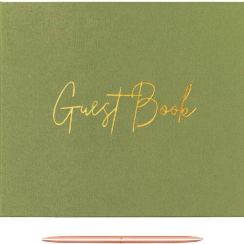 Wedding Book Bundle, Includes 2 Pens Wedding GuestBook, Sage Green Golden Guest Book, Guest Book Wedding Reception, Wedding Registry Must Have, GuestBook for Wedding