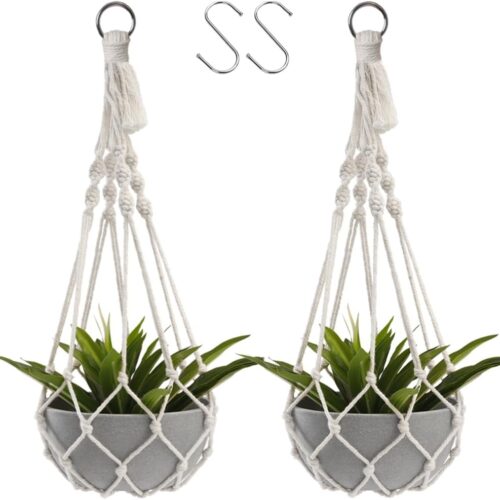 Macrame Plant Hanger Large Hanging Planter for Indoor Plants Holder White Cotton Rope Hanging Plant Basket Handmade Outdoor Window Boho Plant Wall Decor