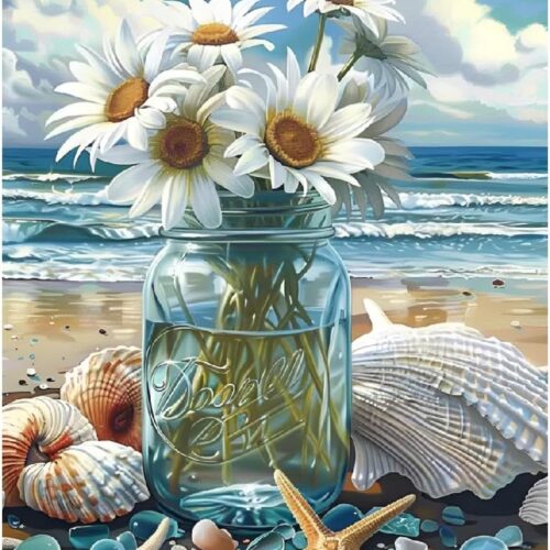 Beach Diamond Painting Kits for Adults, DIY Shell Diamond Art Kits, 5D Full Drill Painting Kits with Arts and Crafts for Home Wall Decor 11.8 X 15.7Inch