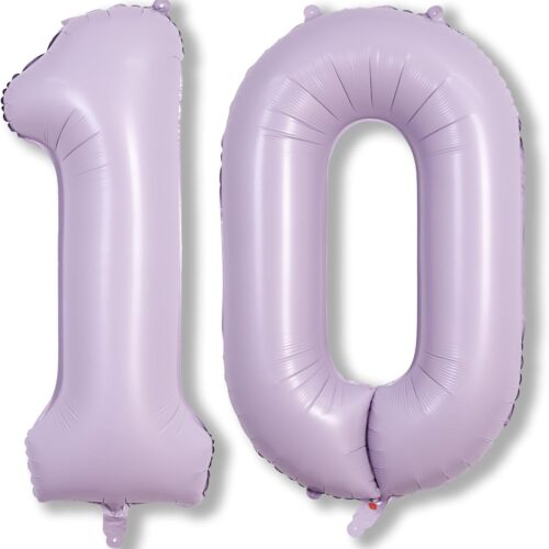 Number Balloons 10 Pastel Purple, 40 Inch Lavender Mylar Foil Number 1 & 0 Balloons for Girls 10th Birthday Balloons, Large Light Purple Helium 10 Balloons for Women 10th Anniversary Party Decorations