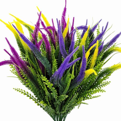 6 Bundles Artificial Plant Flowers for Outdoors UV Resistant Fake Plastic Greenery Shrubs Faux Plants Outside Garden Window Box Planters Porch Home Indoor Decoration (Mixed Color)