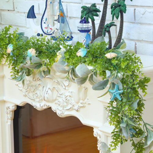 6 Ft Shell Garland Beach Mantel Swag Coastal Beach Decor Starfish Table Greenery Seashell Theme Centerpiece Starfish Mantel Garland for Spring Summer Home Dining Bedroom Doorway