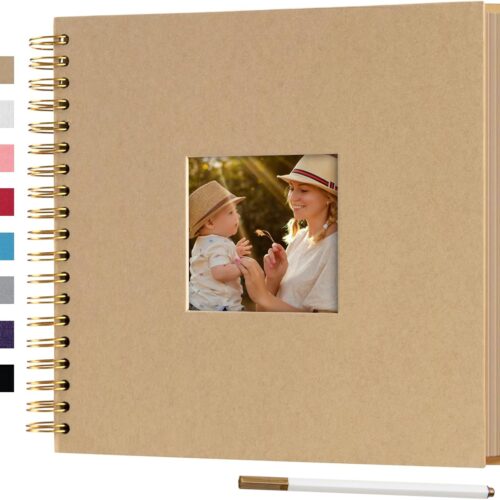 10 x 10 Inch DIY Scrapbook Photo Album with Cover Photo 80 Pages Hardcover Craft Paper Photo Album for Guest Book, Anniversary, Valentines Day Gifts (Brown, 10 x 10 inch)