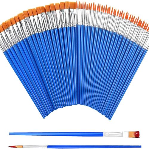 Small Paint Brushes Bulk, 60 Pcs Flat Tip Round Acrylic Paint Brushes, Nylon Hair Craft Paint Brushes for Kids, Paint Brushes for Acrylic Painting Oil Watercolor Canvas Face Painting