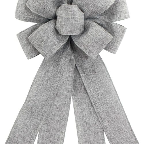 Grey Burlap Wreath Bow 20 x 11 Inches Easter Bows Birthday Holiday Ribbon Bow Carnival Farmhouse Bow Tree Ornament for Home Front Door Decorations