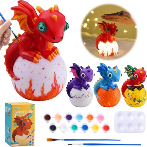Paint Your Own Dragon Lamp Craft Kit, Painting Kits for Kids Ages 4-8, DIY Dragon Craft Night Light with 12 Colors Paint, Arts and Crafts for Kids Ages 6-14,Pat-pat Drawing Toys Birthday Gift